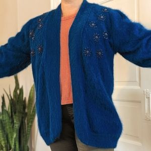 Vintage mohair beaded cardigan royal blue